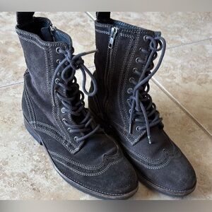 All Saints Gray Combat Moto Boots with Wingtip Detail